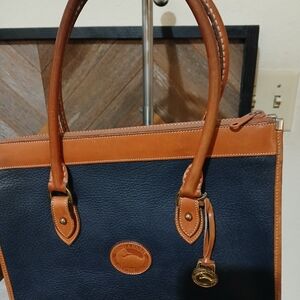 Dooney & Bourke Navy and Tan Leather Tote. EUC